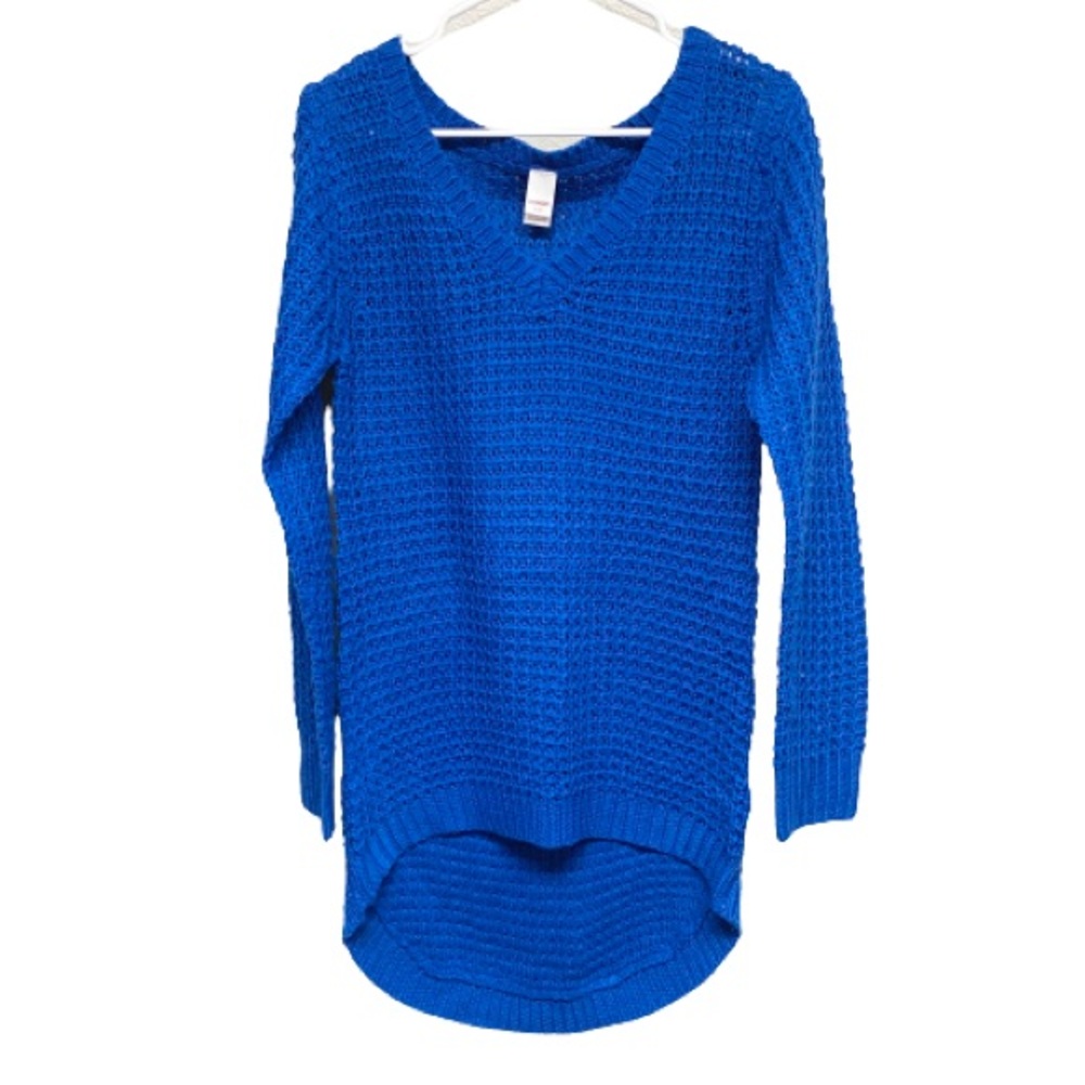 Bongo Y2K Mid Weight Sweater Size L Electric Blue Long Sleeve High Low Women's